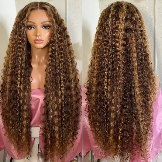 30 40 inch Highlight Ombre Lace Front Wig Human Hair Deep Wave 13x6 HD Honey Blonde Lace Frontal Wigs P4/27 Curly Human Hair Wig