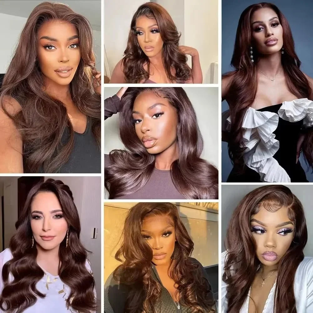 Brown Body Wave HD Lace Front Human Hair Wig 46-inch