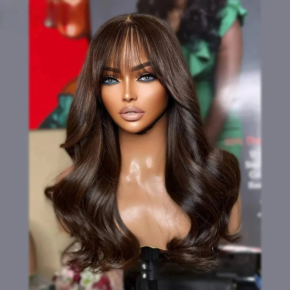 Highlight Ombre Blonde Body Wave Lace Front Wig with Bang 13x4 HD Lace Frontal Wig for Women Synthetic High Quality Daily Wear