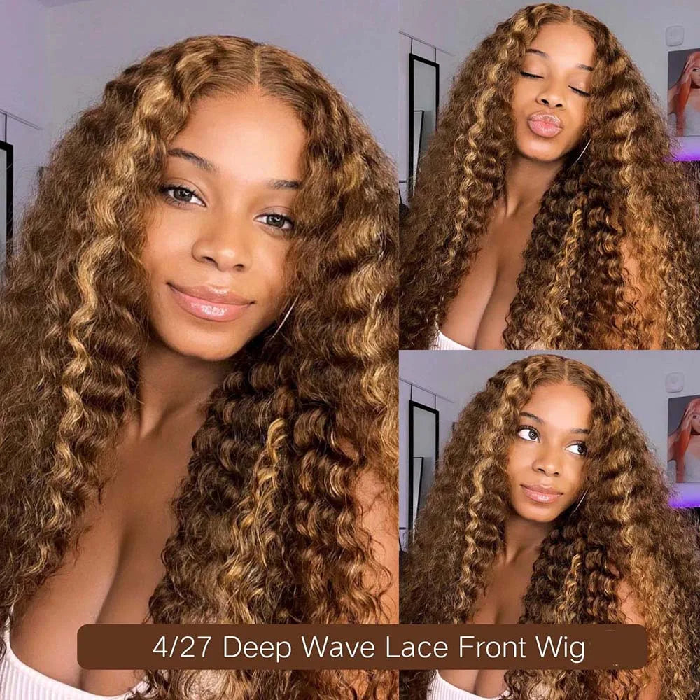 Deep Wave Highlight Wig Human Hair Honey Blonde 13x4 Lace Front 13x6 Lace Frontal Wig Brazilian Pre Plucked Lace Wigs For Women