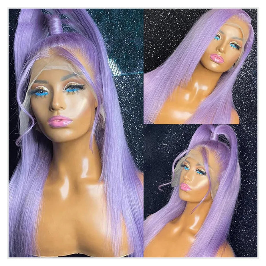 Light Purple Straight HD Lace Human Hair Wig 13x6