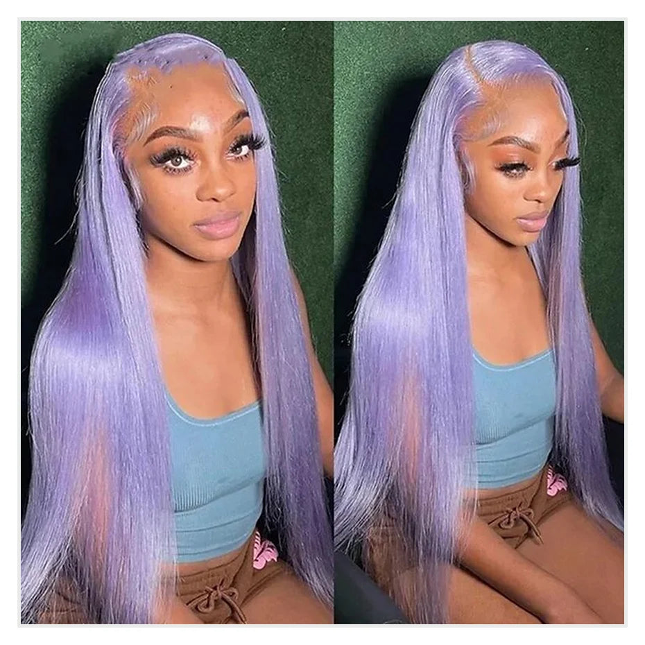 Light Purple Straight HD Lace Human Hair Wig 13x6