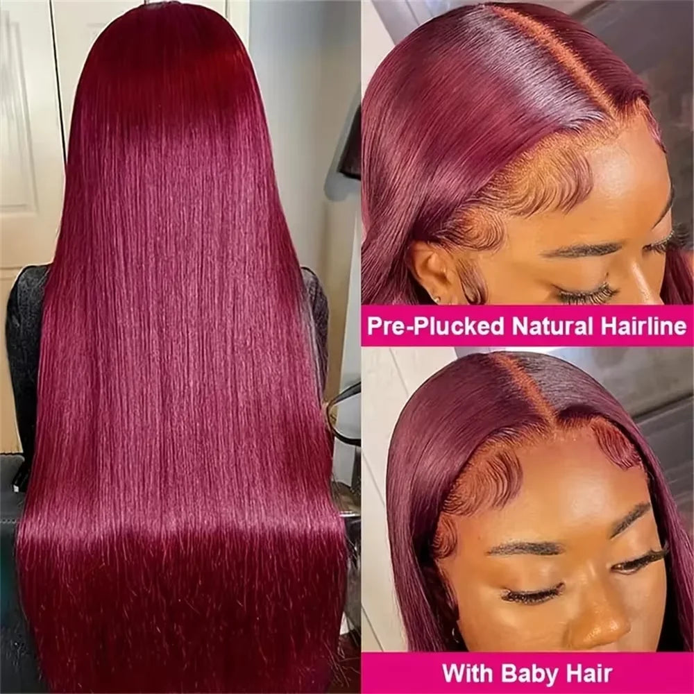 Burgundy Straight HD Lace Front Human Hair Wig