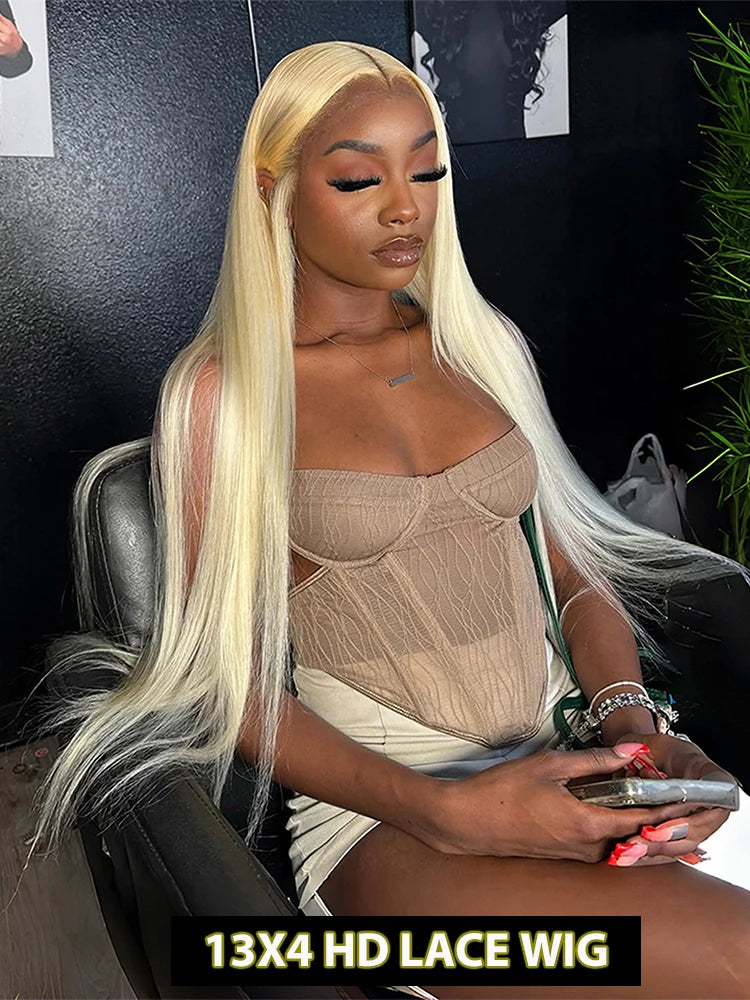 30" Blonde 613 HD Lace Front Human Hair Wig