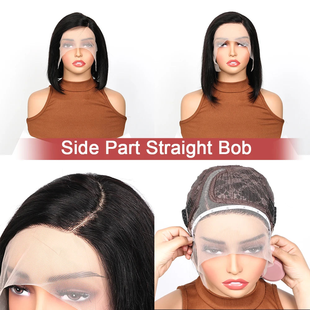 Glueless Deep Wave Wigs Human Hair 180 Density Pre Cut Lace Bob Wigs For Women Pre Plukced Bleached Knots Transparent Lace Front