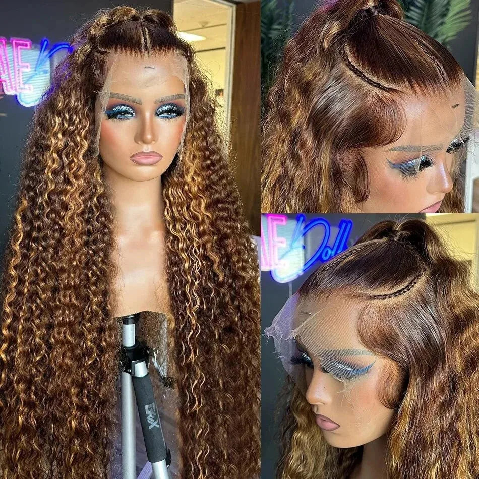 13x6 Hd Lace Deep Wave Frontal Wig 250 300 Density Human Hair Wigs Highlight Wig Human Hair Curly Lace Front Human Hair Wigs