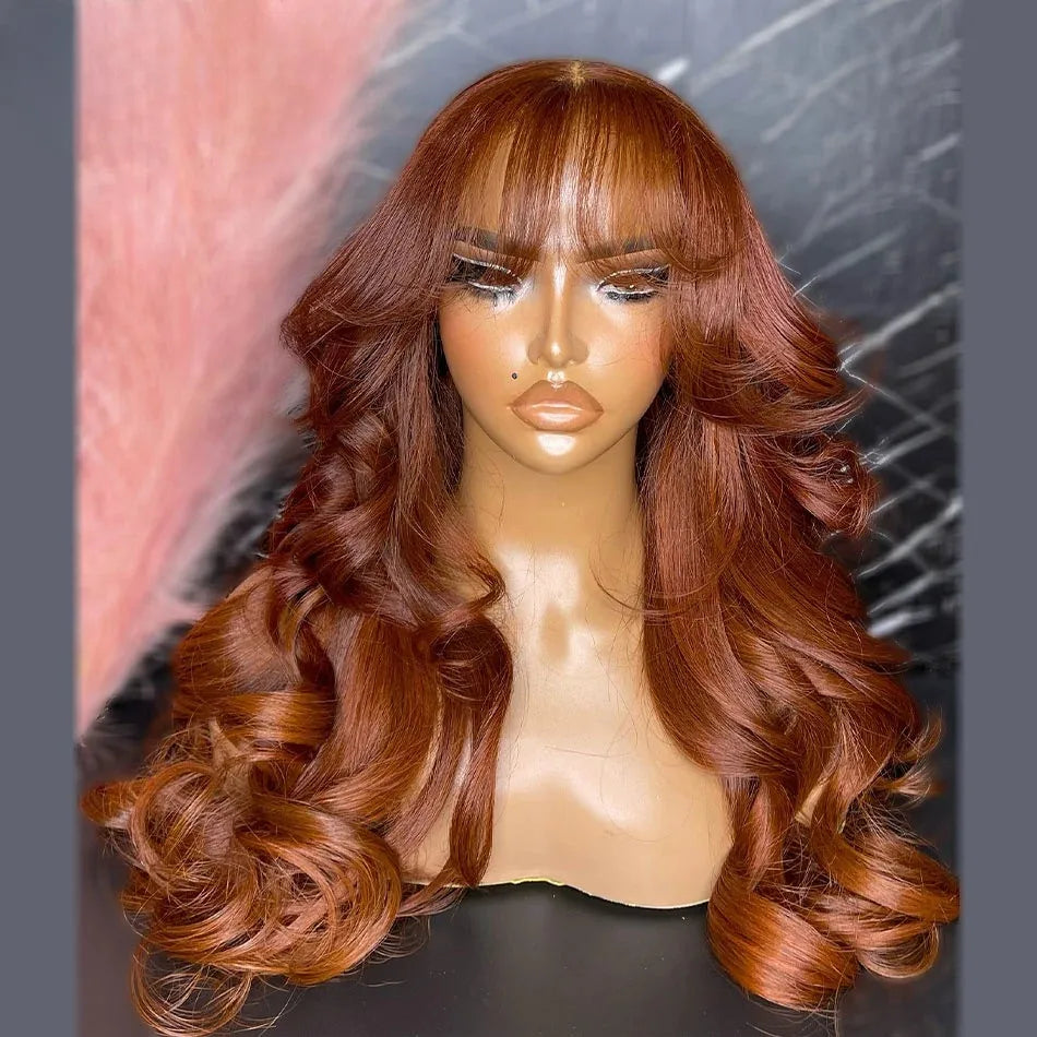 Highlight Ombre Blonde Body Wave Lace Front Wig with Bang 13x4 HD Lace Frontal Wig for Women Synthetic High Quality Daily Wear