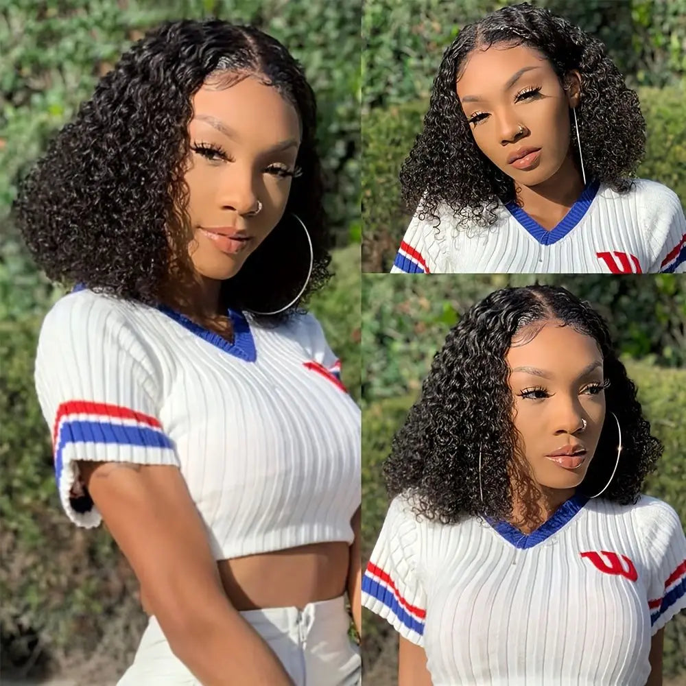 Glueless Deep Wave Wigs Human Hair 180 Density Pre Cut Lace Bob Wigs For Women Pre Plukced Bleached Knots Transparent Lace Front
