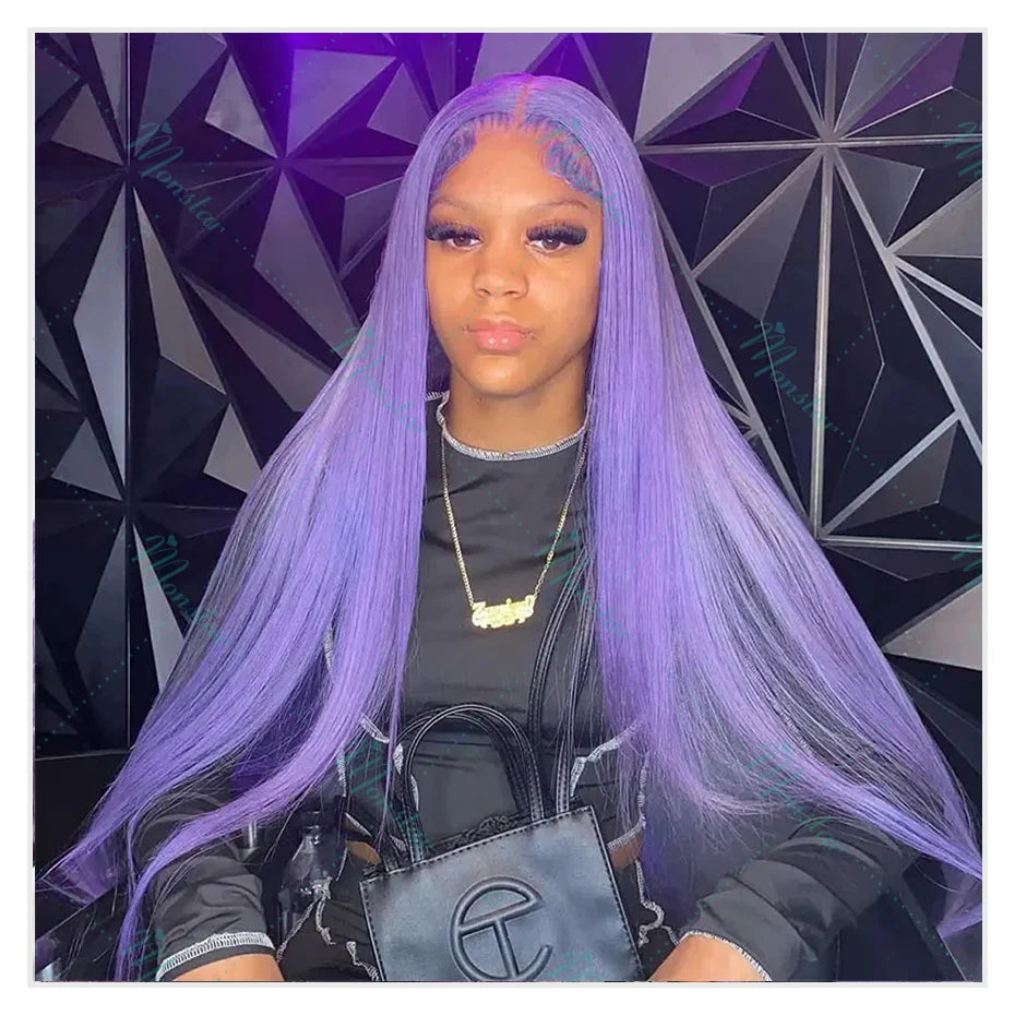 Light Purple Straight HD Lace Human Hair Wig 13x6