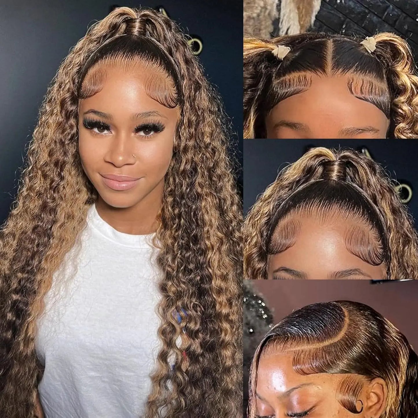 Deep Wave Lace Front Wig - Ombre Honey Blonde Kinky Curly Synthetic, Heat Resistant, Glueless Design