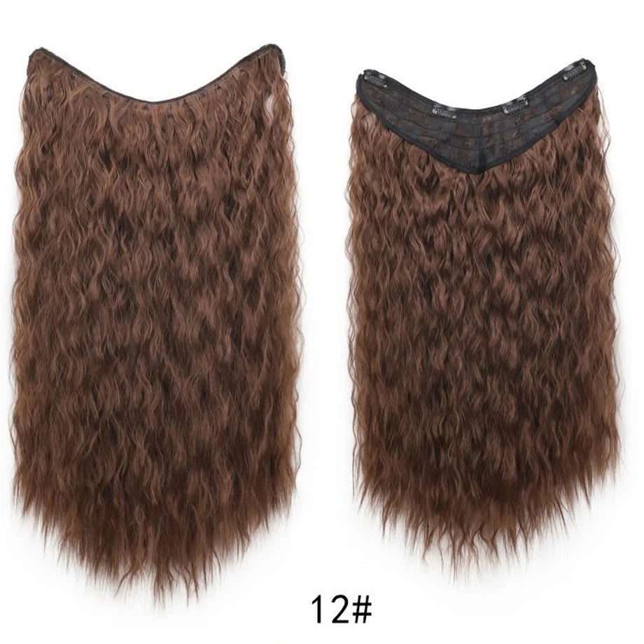 Water Wave Clip in Hair Extension Synthetic Hair Highlight Silky Soft Natural Look with Invisible Lace Weft Hairpieces for Women