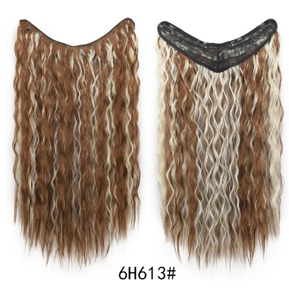 Water Wave Clip in Hair Extension Synthetic Hair Highlight Silky Soft Natural Look with Invisible Lace Weft Hairpieces for Women