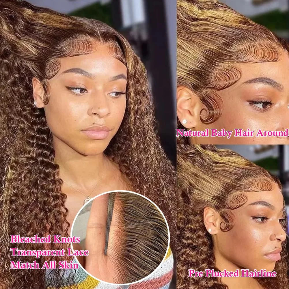 Deep Wave Highlight Wig Human Hair Honey Blonde 13x4 Lace Front 13x6 Lace Frontal Wig Brazilian Pre Plucked Lace Wigs For Women