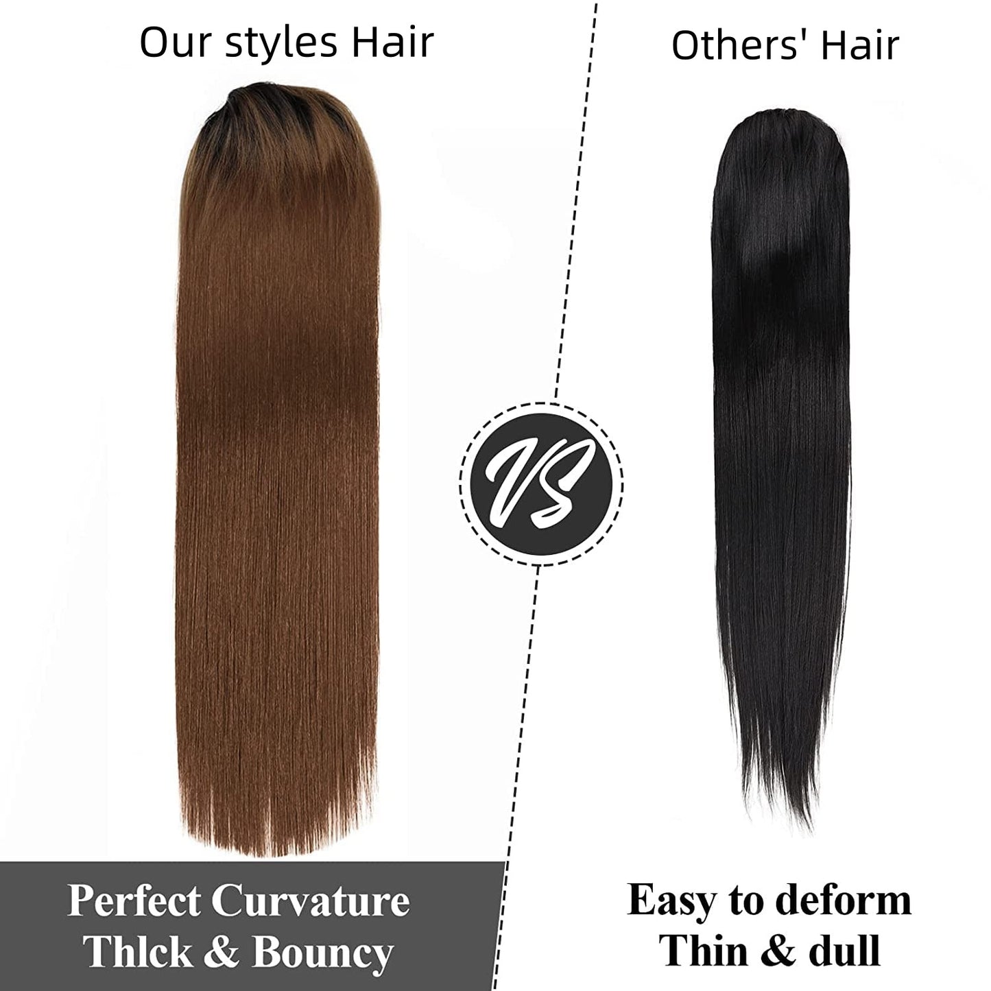 Straight Ponytail Extension Drawstring Ombre Brown LongClip-in Hairpiece For Black Women Synthetic Hair ExtensionsNatural Fit