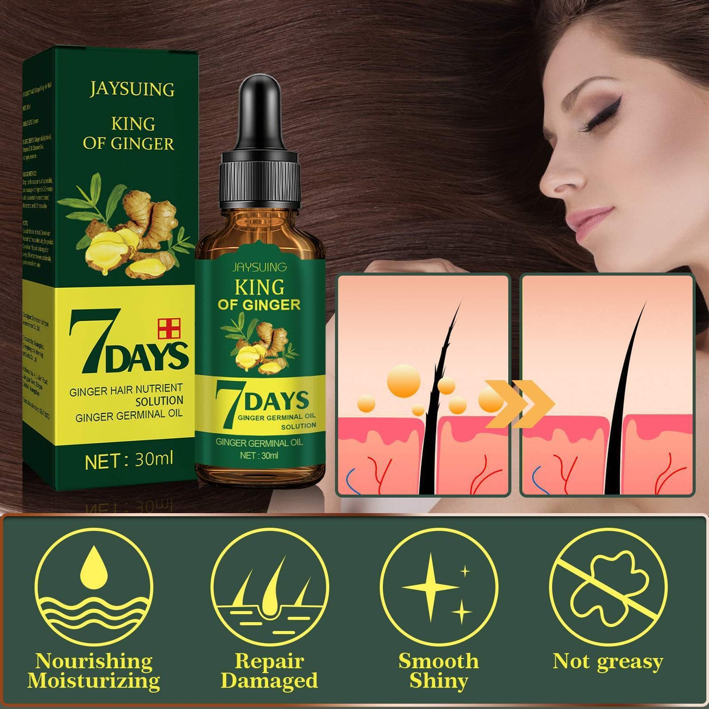 Ginger Hair Treatment Oil Refreshing & Nourishing Scalp Follicle Strengthening Hair Nutrient Solution