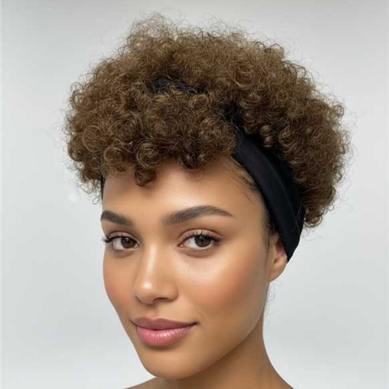 Human Hair, Brown Short Curly Wig, No Glue Required, Fluffyand Curly, Specially Designed For Black Women, Ultra-comfortable Ice Silk Texture, Highly Elastic.