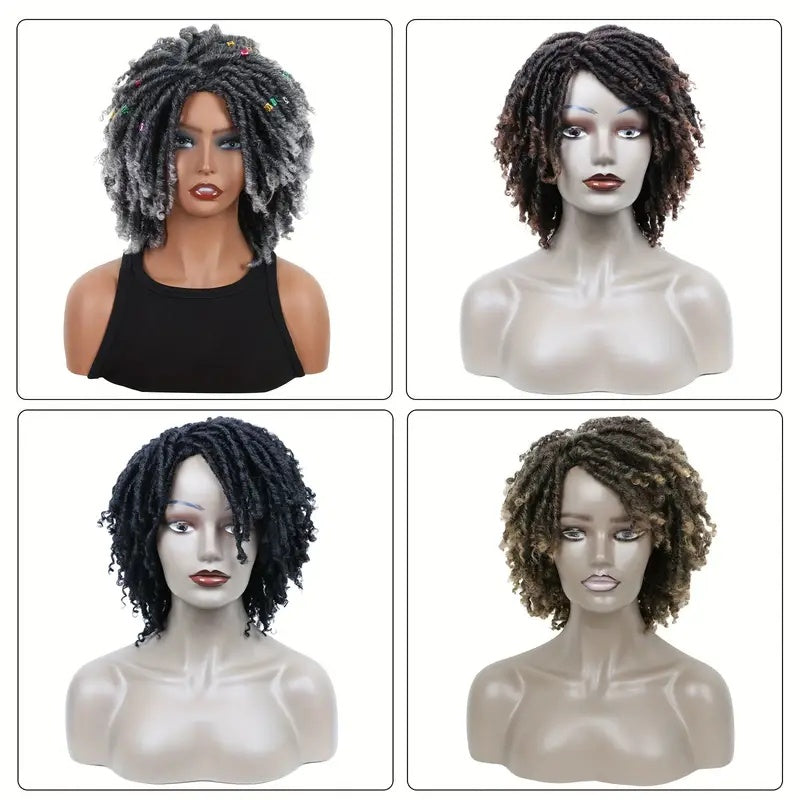 Short Hair Braided Non-toxic Wig African Curly Wig Synthetic Wig African Hair Braided Hook Braided Wig Dirty Braid Headgear
