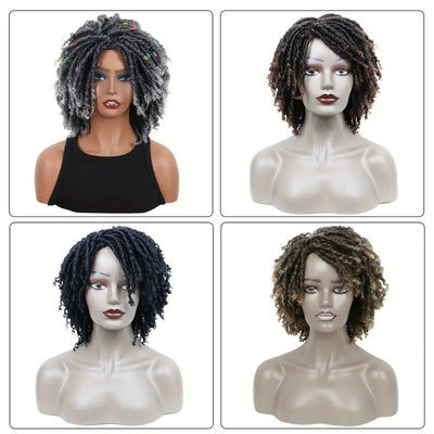 Short Hair Braided Non-toxic Wig African Curly Wig Synthetic Wig African Hair Braided Hook Braided Wig Dirty Braid Headgear