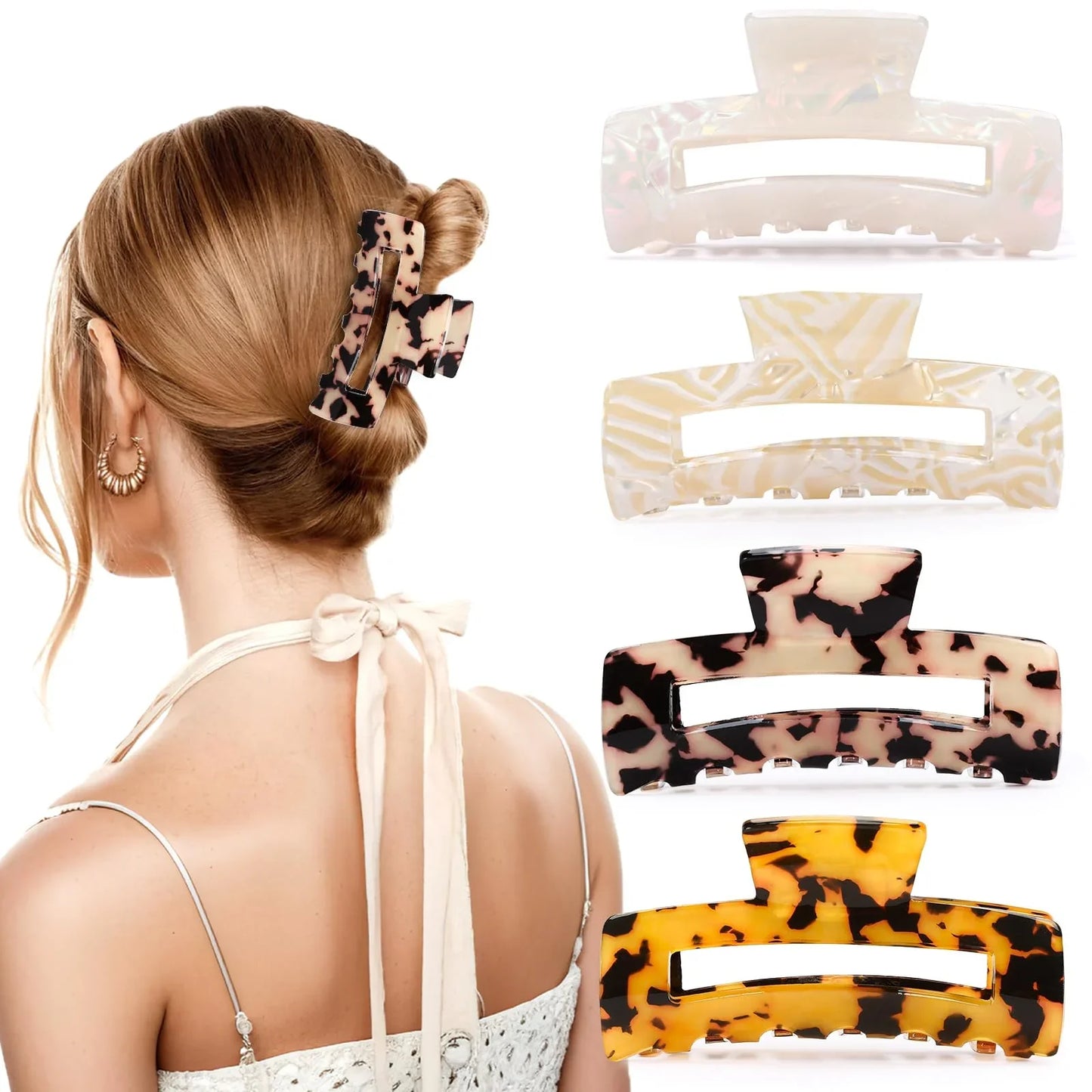 4Pcs Tortoise Hair Claw Clips, Acetate Hair Claw Clip Acrylic French Hair Banana Barrettes Jaw Clips, Stylish Hair Accessories For Women 3.15 Inch Fashion Strong Hold For Thick Thin Hair,442-9838-G14