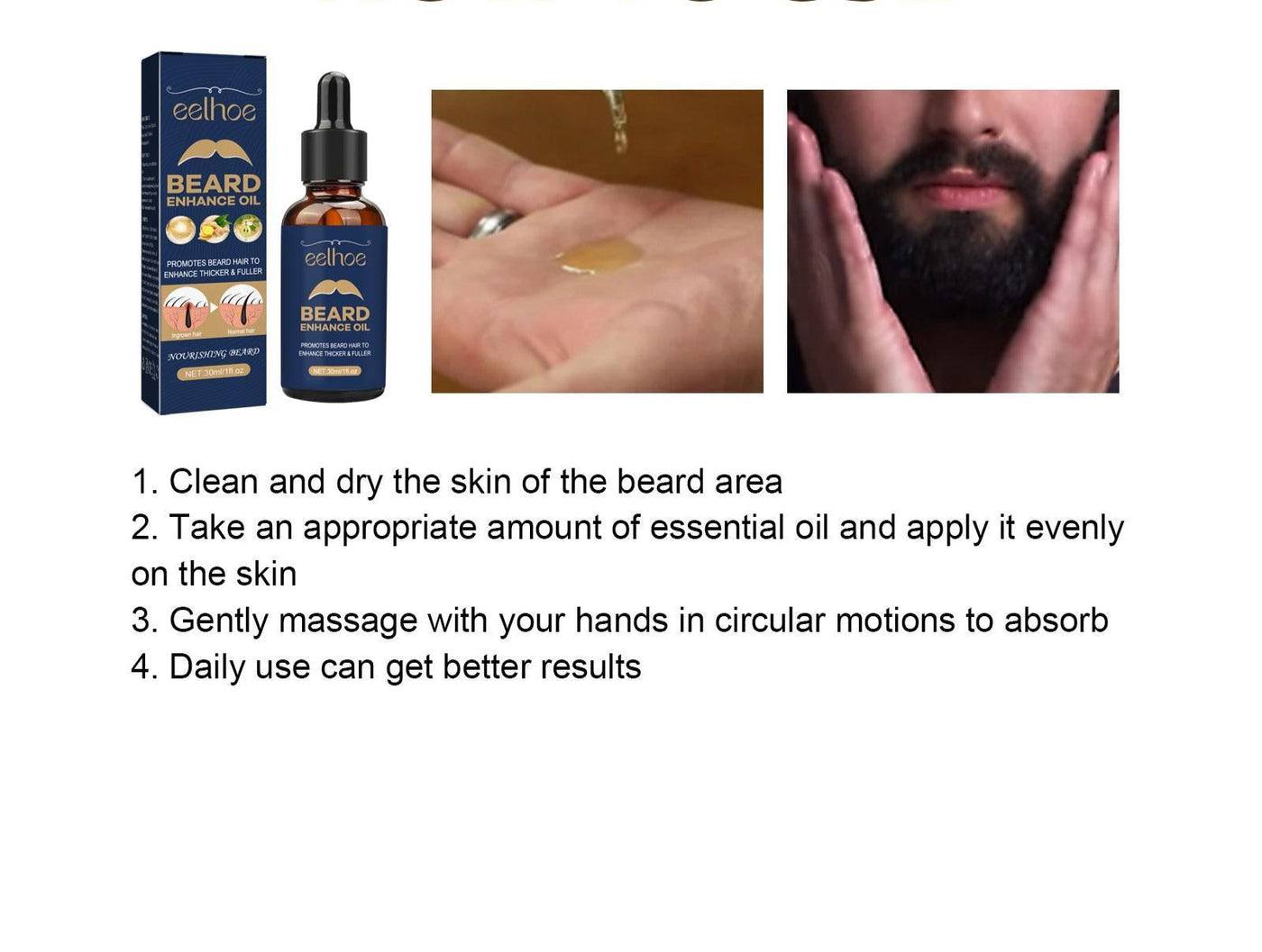 EELHOE Beard Care Oil - Strengthen And Nourish Beard Roots  Moisturizing And Shine-Enhancing Beard Growth Serum For Men Hair Care Hydrating