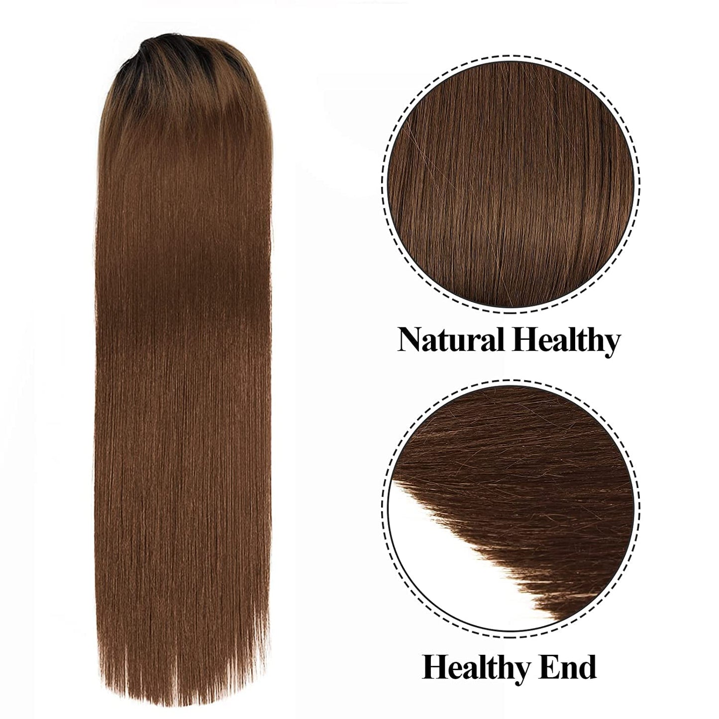 Straight Ponytail Extension Drawstring Ombre Brown LongClip-in Hairpiece For Black Women Synthetic Hair ExtensionsNatural Fit