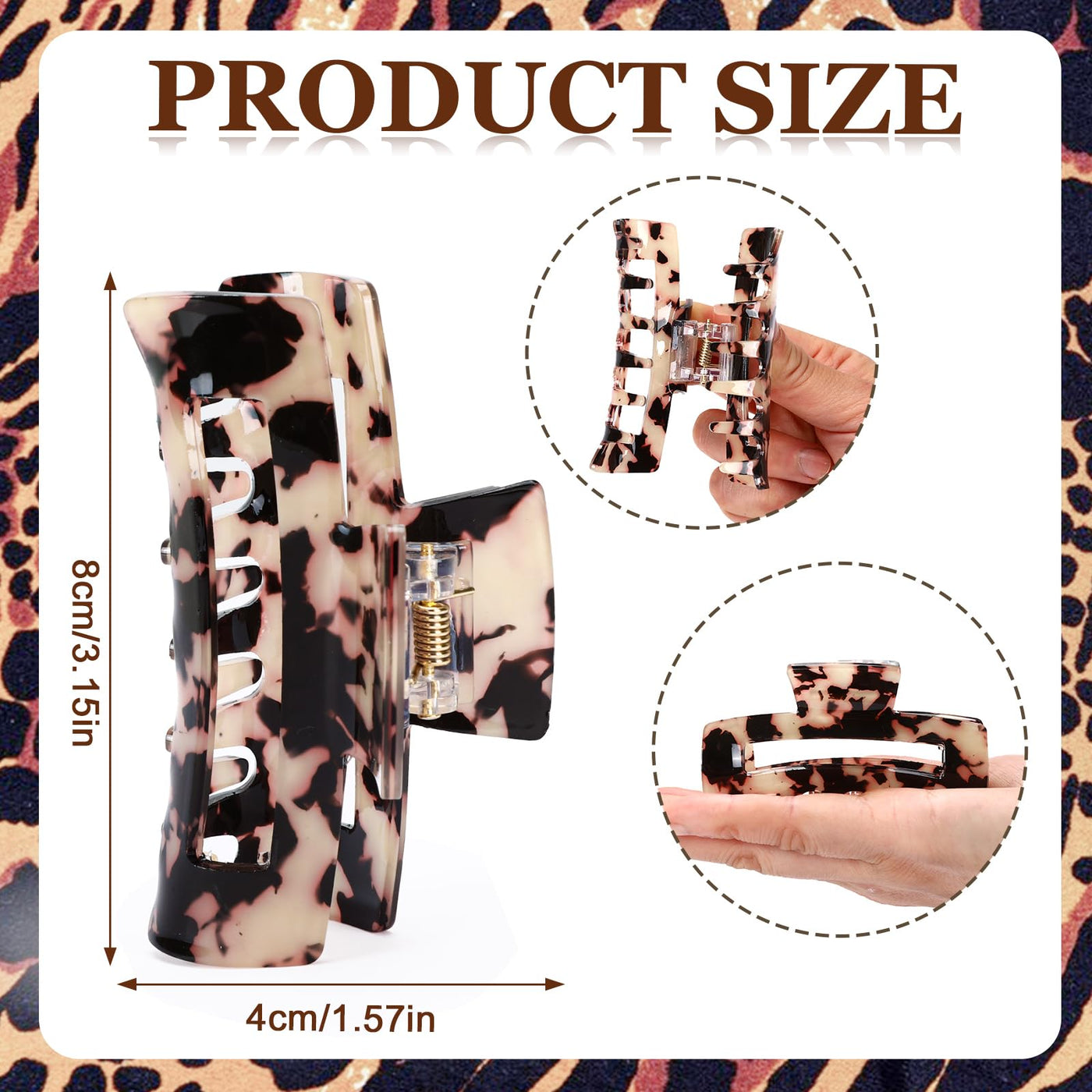 4Pcs Tortoise Hair Claw Clips, Acetate Hair Claw Clip Acrylic French Hair Banana Barrettes Jaw Clips, Stylish Hair Accessories For Women 3.15 Inch Fashion Strong Hold For Thick Thin Hair,442-9838-G14