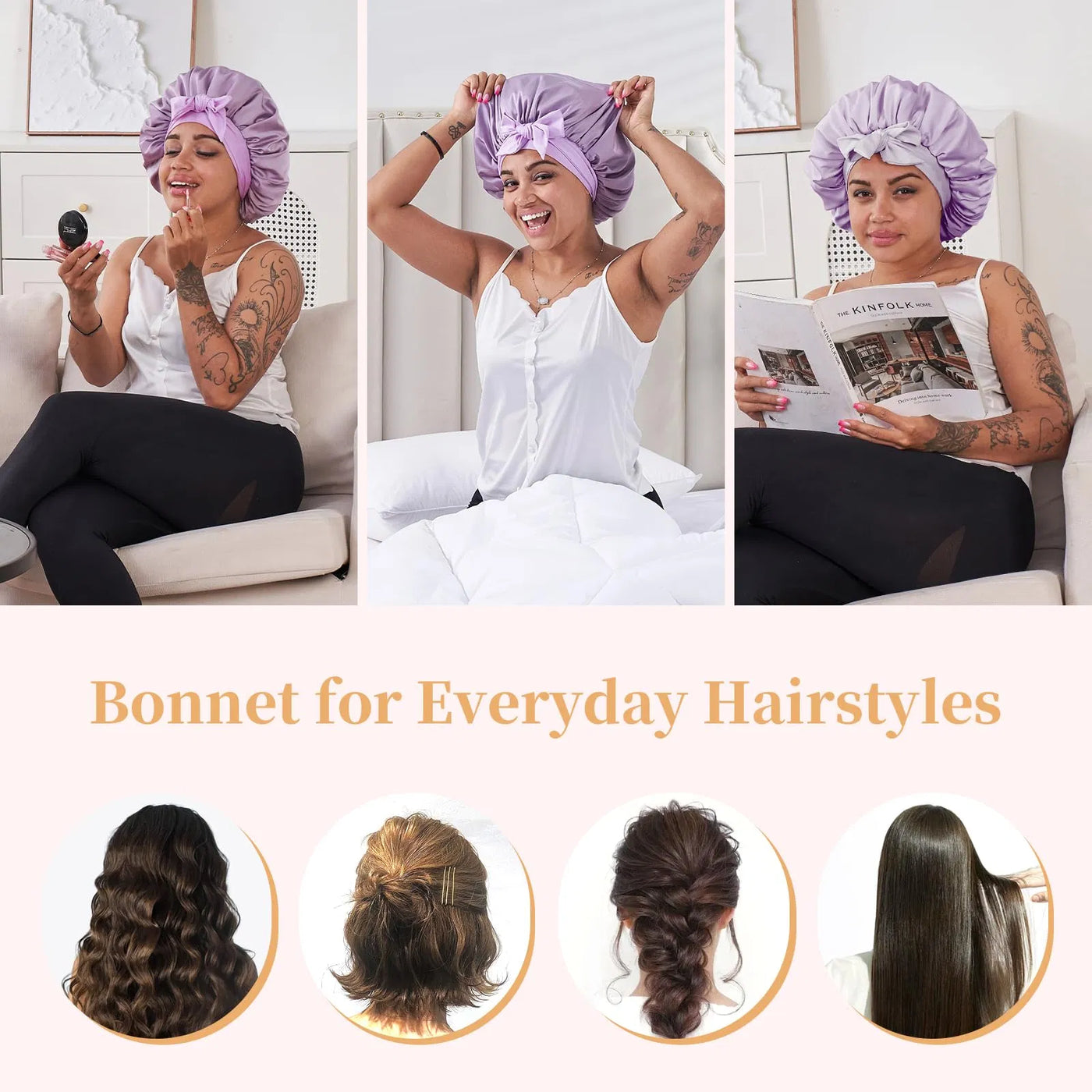 Silk Bonnet For Sleeping Women, Satin Hair Bonnet For Sleeping For Wavy Curly Natural Hair Women Men - Red