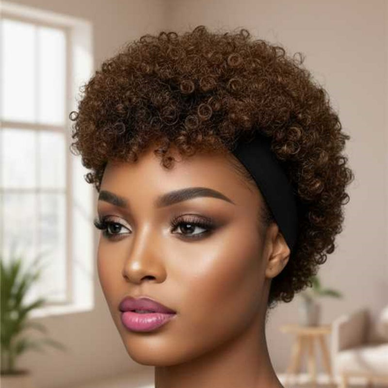 Human Hair, Brown Short Curly Wig, No Glue Required, Fluffyand Curly, Specially Designed For Black Women, Ultra-comfortable Ice Silk Texture, Highly Elastic.